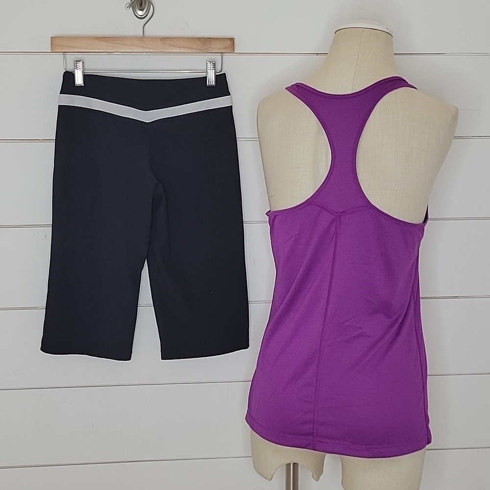 LOT NIKE Dri-Fit medium purple tank black leggings - Picture 2 of 7